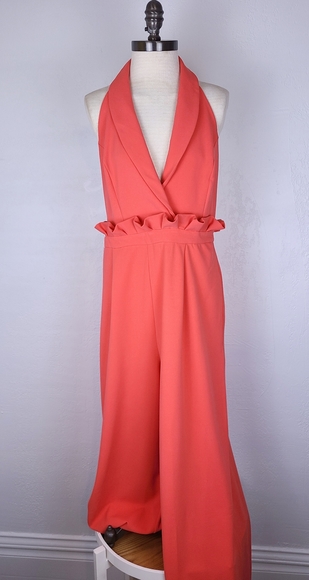 ASOS Pants - ASOS Halter Paperbag Coral Wide Leg Jumpsuit